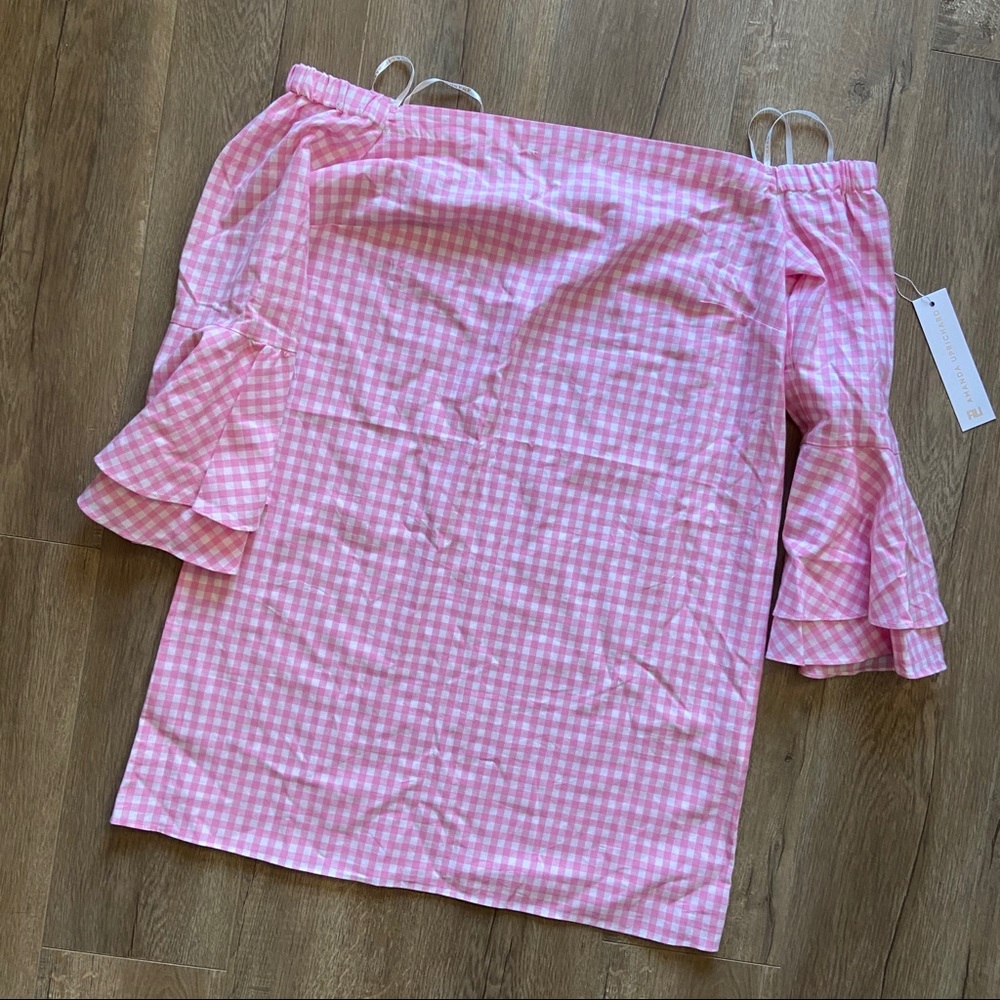 Amanda Uprichard Pink Gingham Cold Shoulder dress